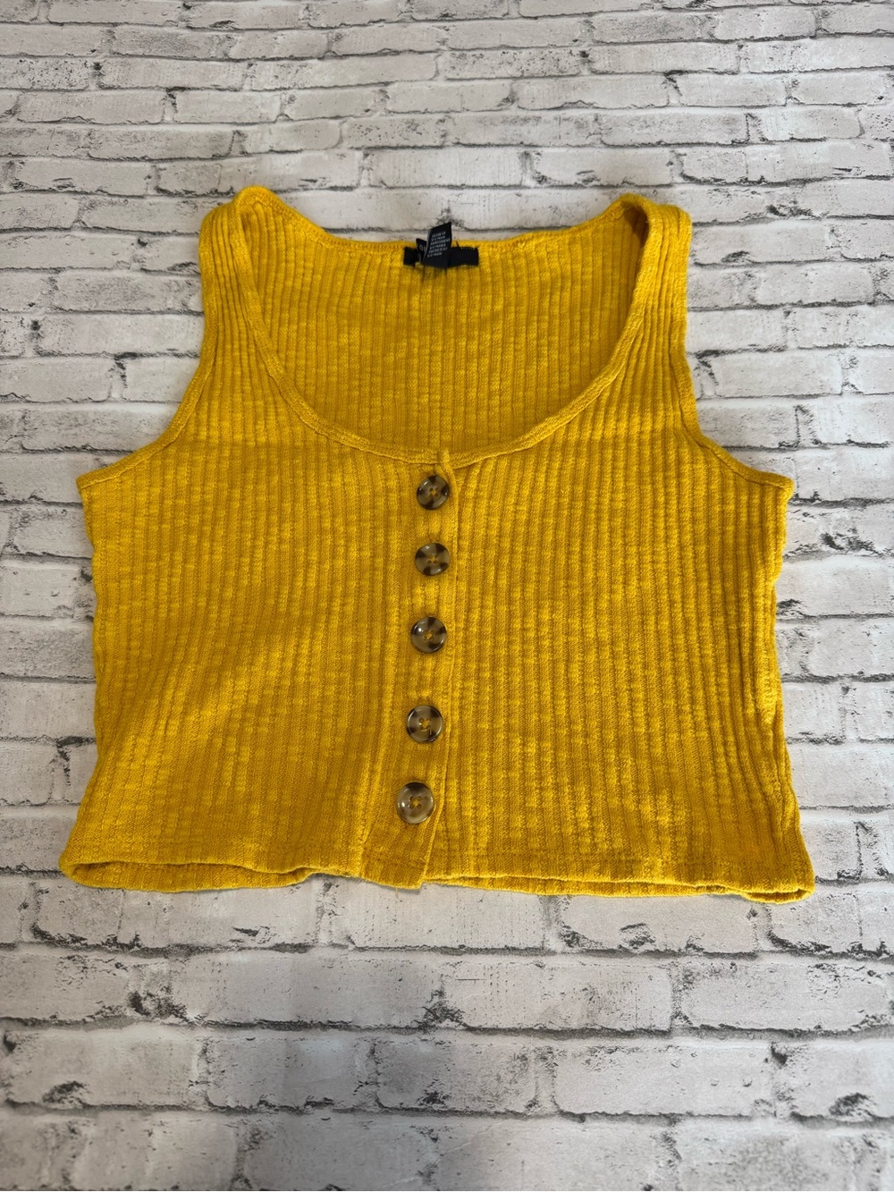 Forever 21 Mustard Yellow Ribbed Button Crop Tank Size Medium